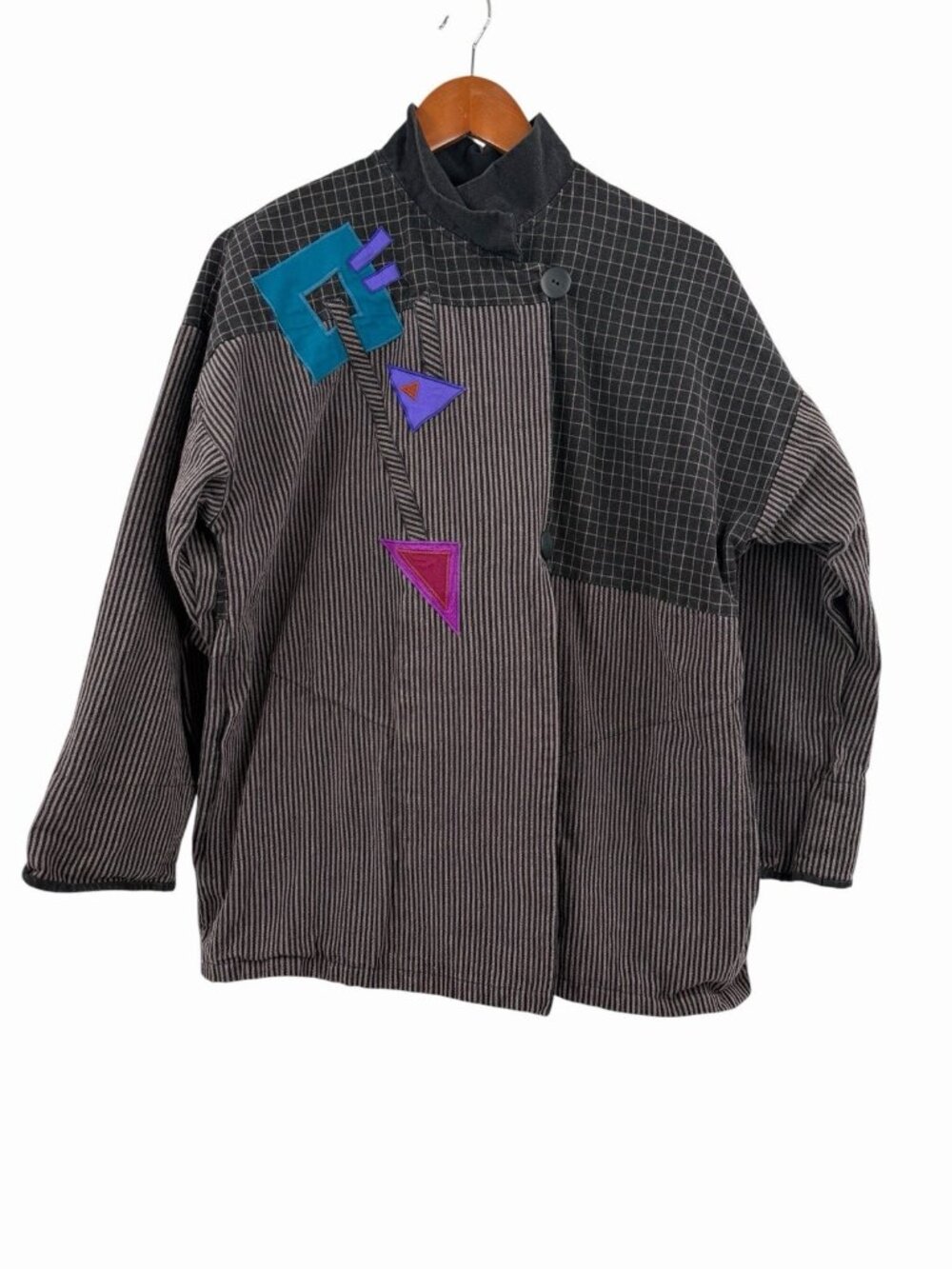 BEPPA Women's Vintage 80's Black Multicolor Geo Stripe Cardigan Coat Medium